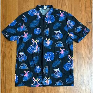 Dutch Bros Black Blue Pink Hawaiian Button Up Shirt‎ Men's Size Large- EUC